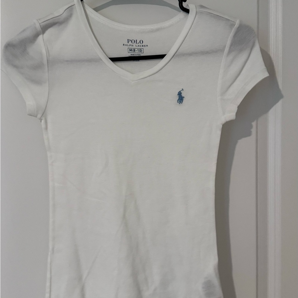 Sz M Girls White Polo by Ralph Lauren TShirt